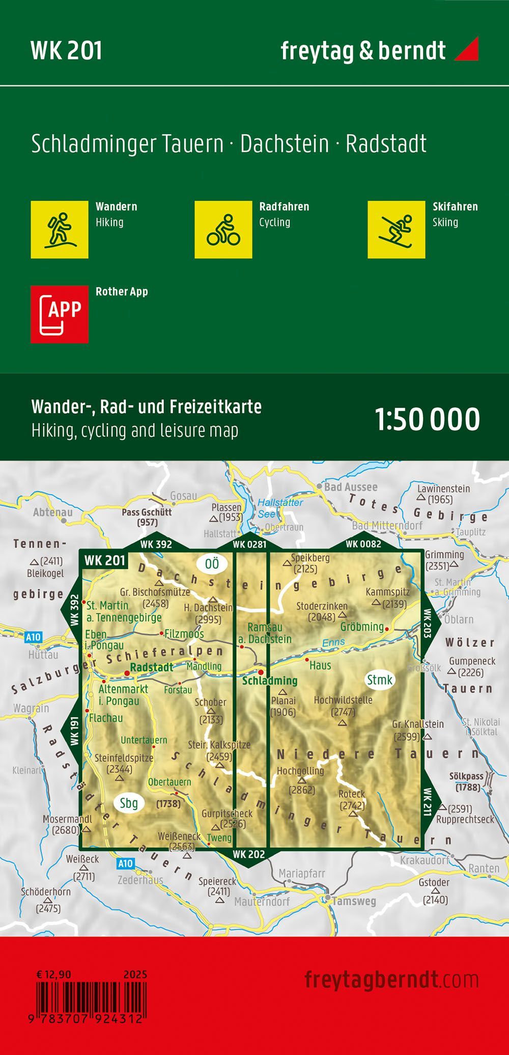Schladminger Tauern – turkart 1:50 000 (vannfast) – bakside