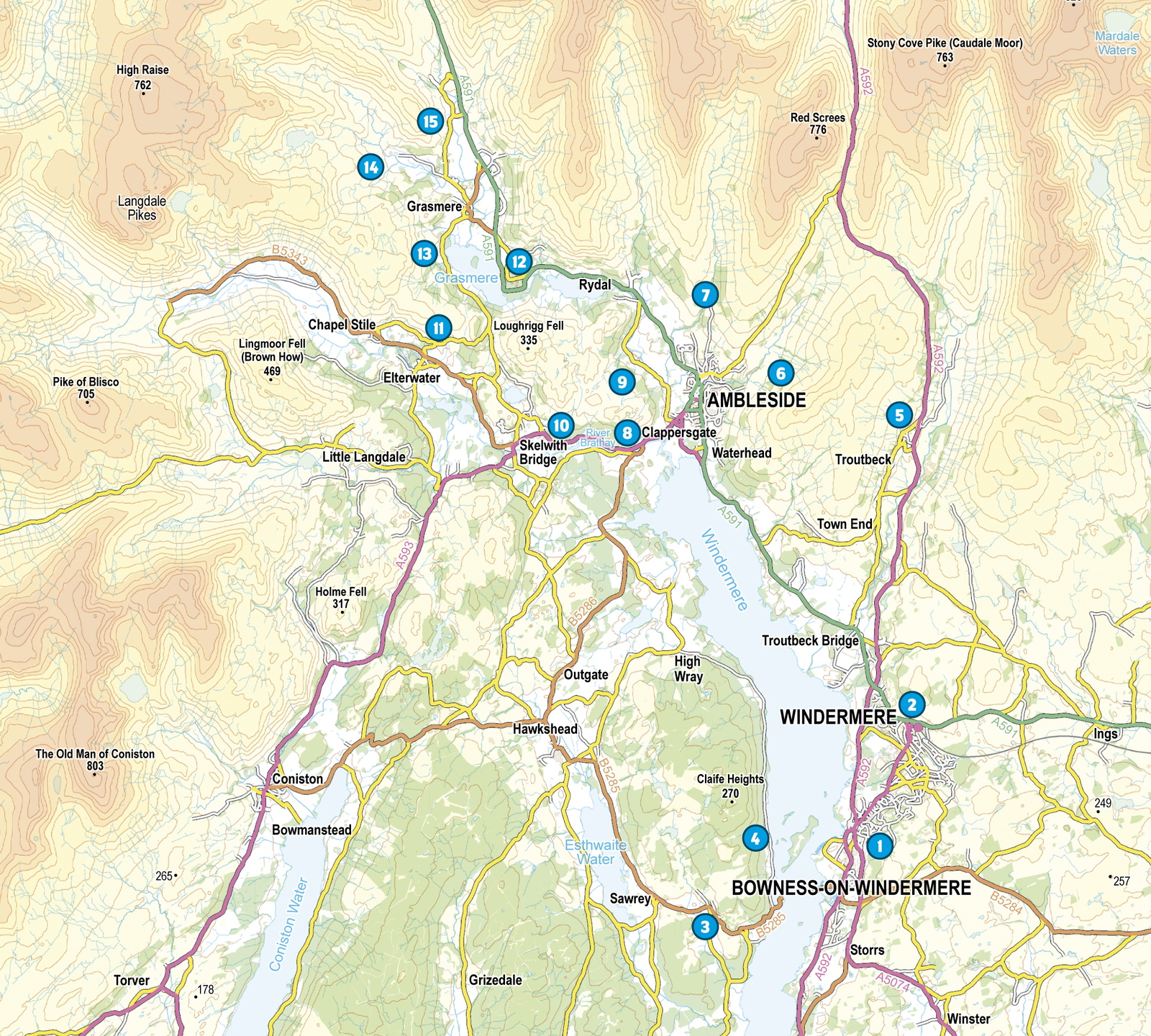 15 Short Walks in the Lake District: Windermere Ambleside and Grasmere – bla i boken