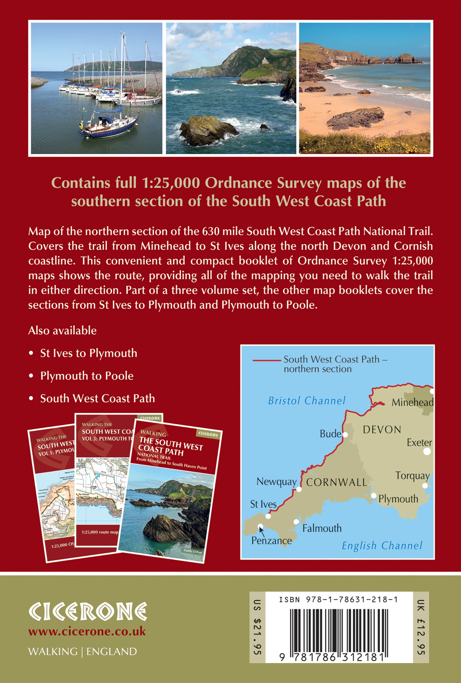 Back cover of South West Coast Path Map Booklet - Vol 1: Minehead to St Ives