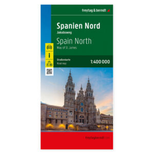Forside av veikart over Nord-Spania med Jakobsveien i målestokk 1:400 000