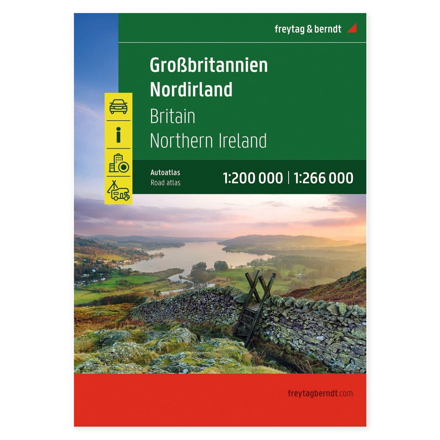 Bilatlas over Storbritannia og Nord-Irland 2026 i målestokk 1:200 000–1:266 000
