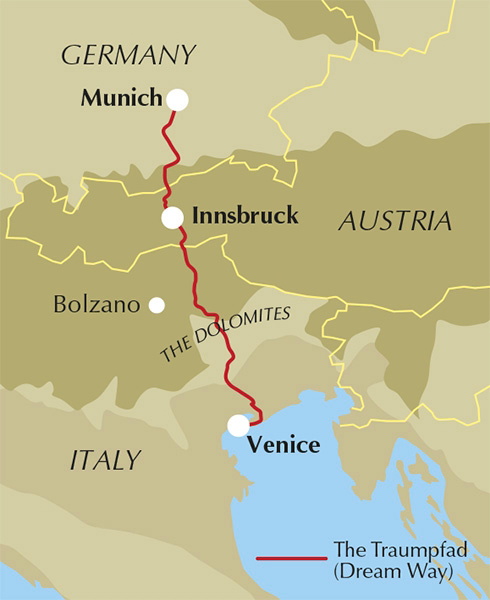 Trekking Munich to Venice – bla i boken