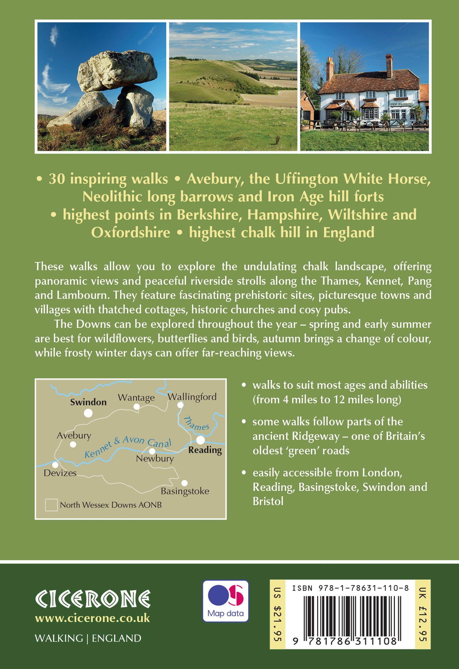 Back cover of Walking in the North Wessex Downs