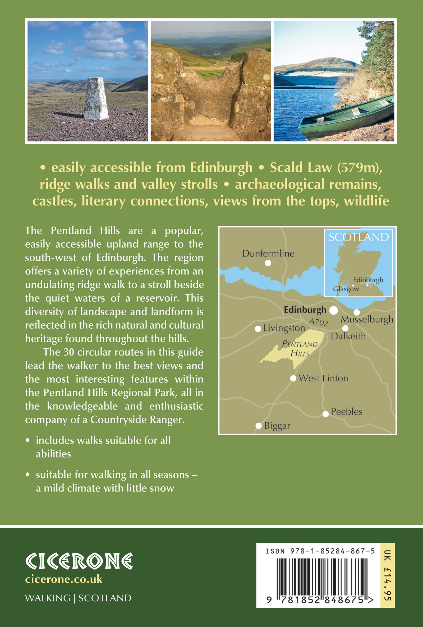 Back cover of Walking in the Pentland Hills