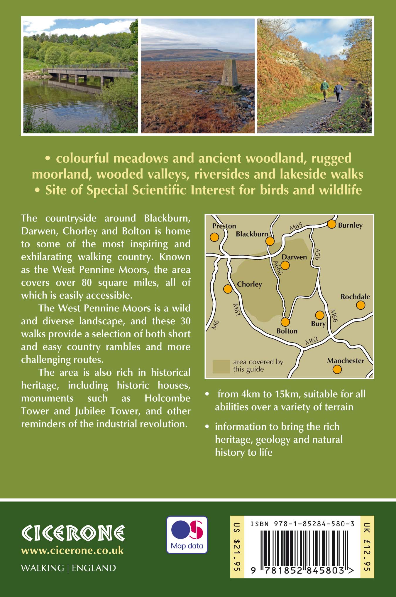 Back cover of Walking on the West Pennine Moors