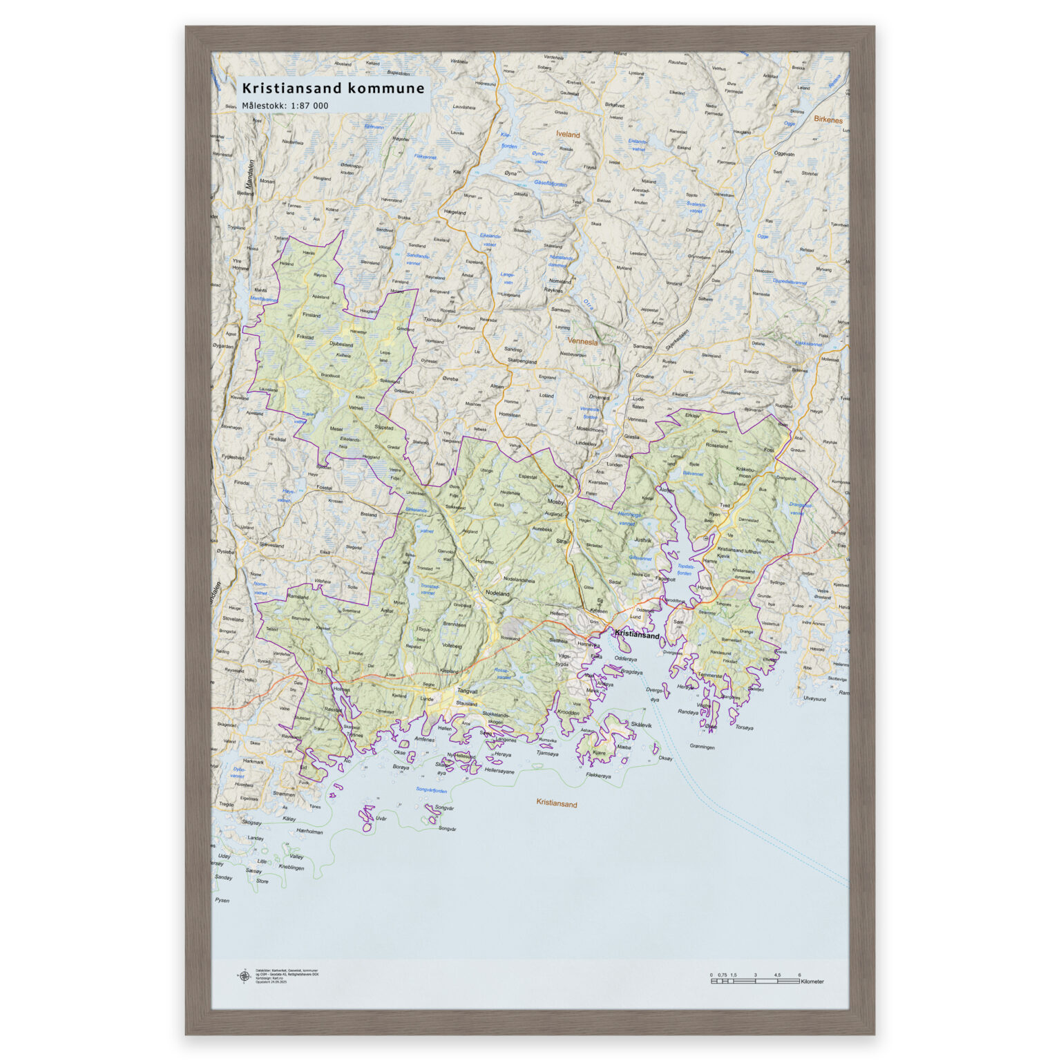 kart-over-kristiansand-kommune-veggkart-plakat-eller-innrammet