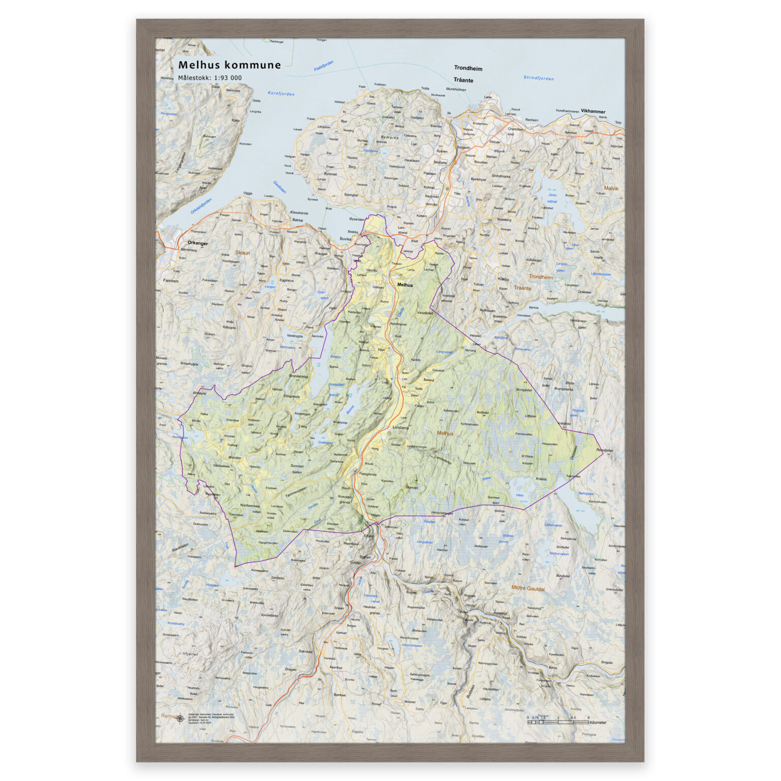 kart-over-melhus-kommune-veggkart-plakat-eller-innrammet
