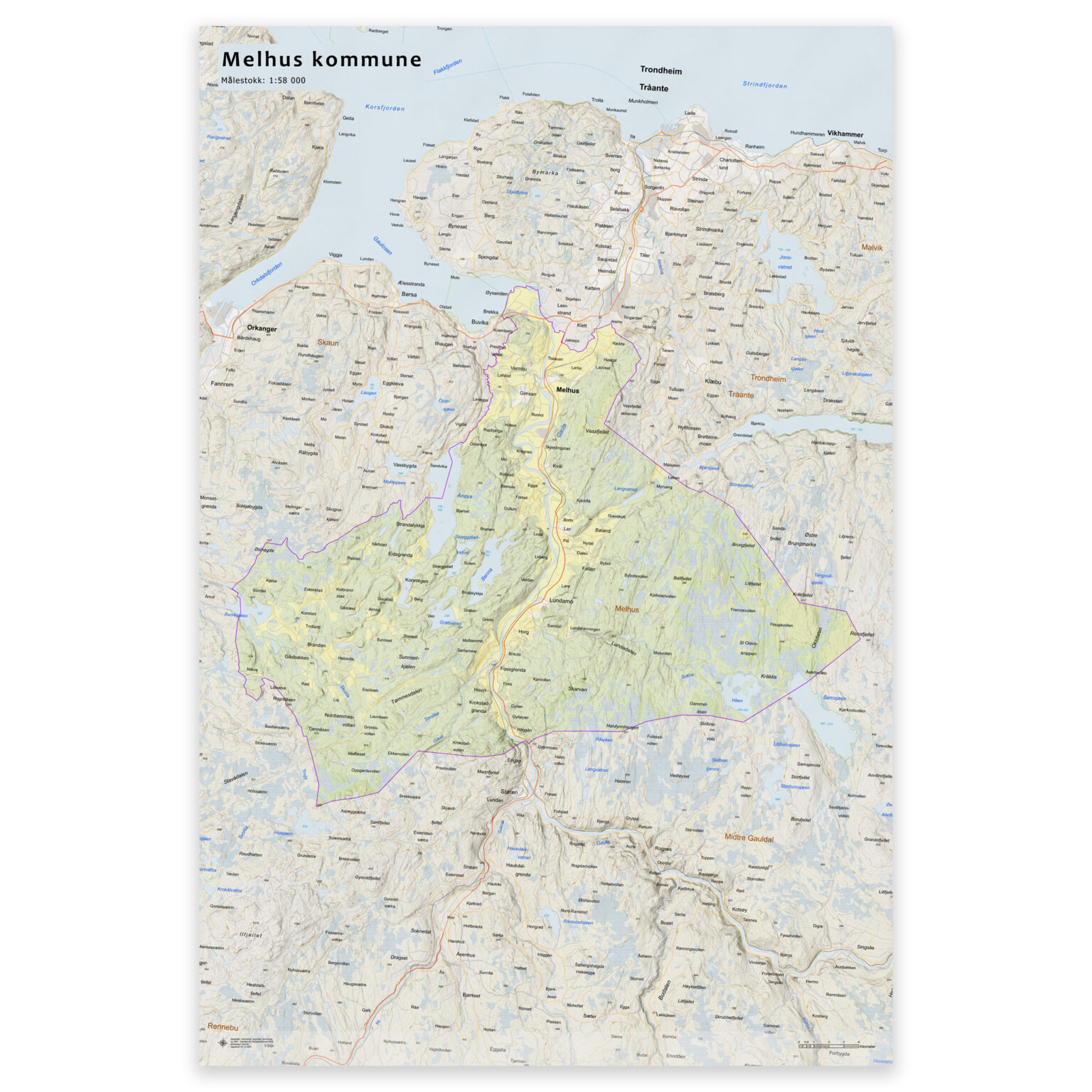 kart-over-melhus-kommune-veggkart-plakat-eller-innrammet