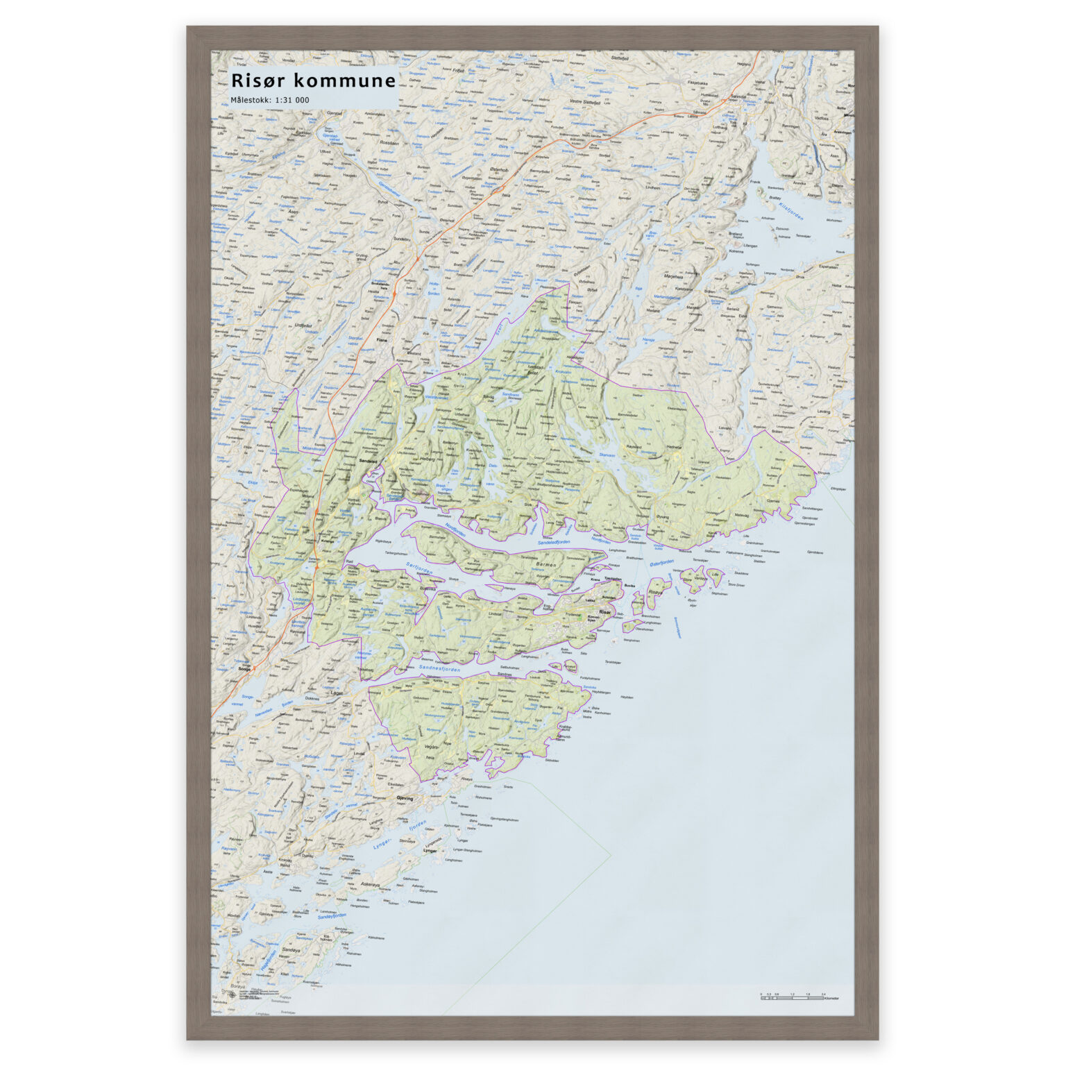 Kart over Risør kommune | Veggkart, plakat eller innrammet
