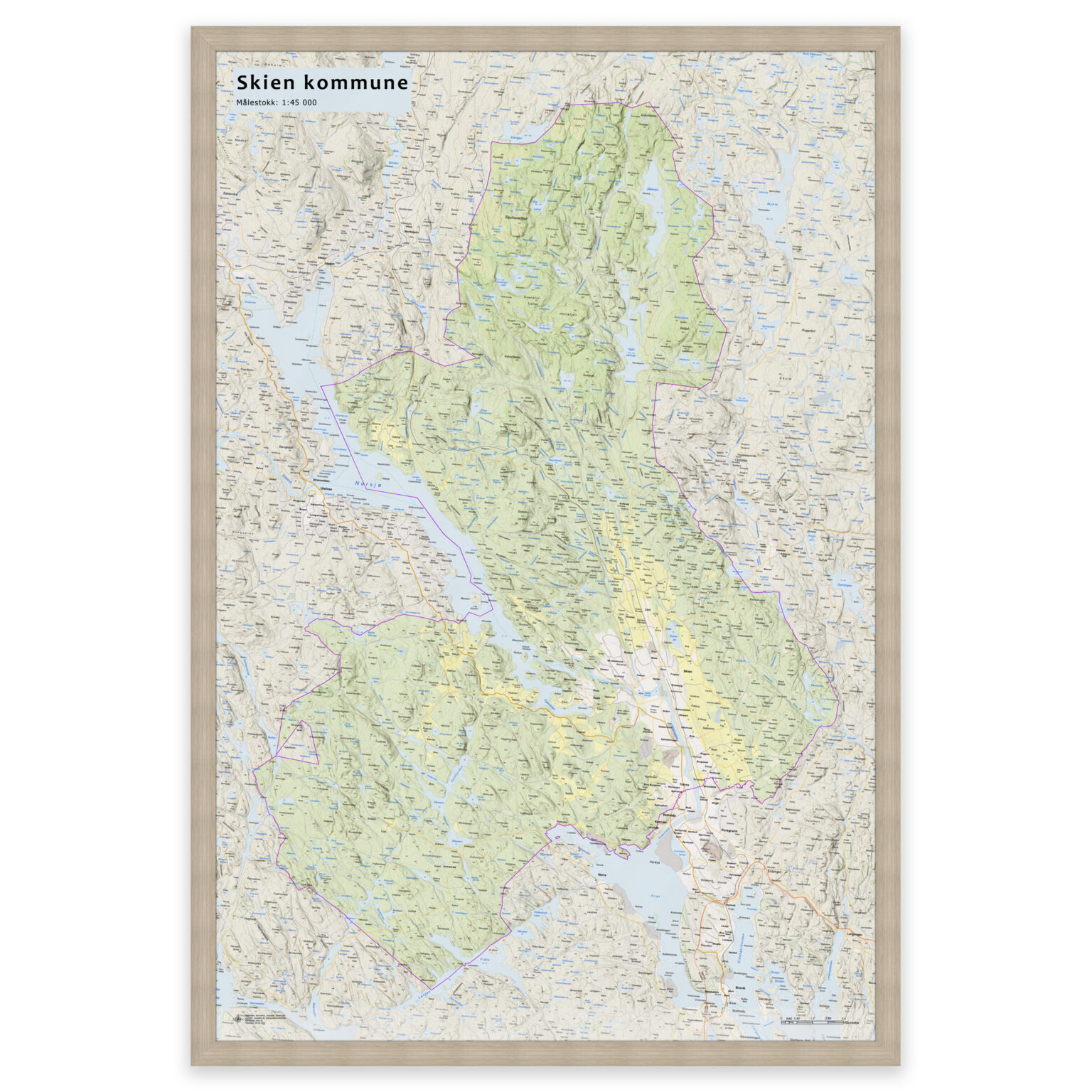 Kart over Skien kommune | Veggkart, plakat eller innrammet